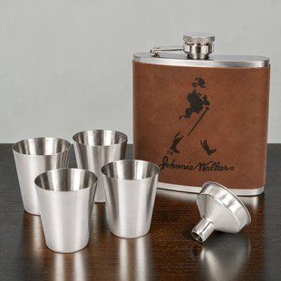 Подарунковий набір фляга Johnnie Walker QK-3-1 Brown 7oz/210 мл з чарками 11826 фото