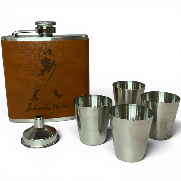 Подарунковий набір фляга Johnnie Walker QK-3-1 Brown 7oz/210 мл з чарками 11826 фото