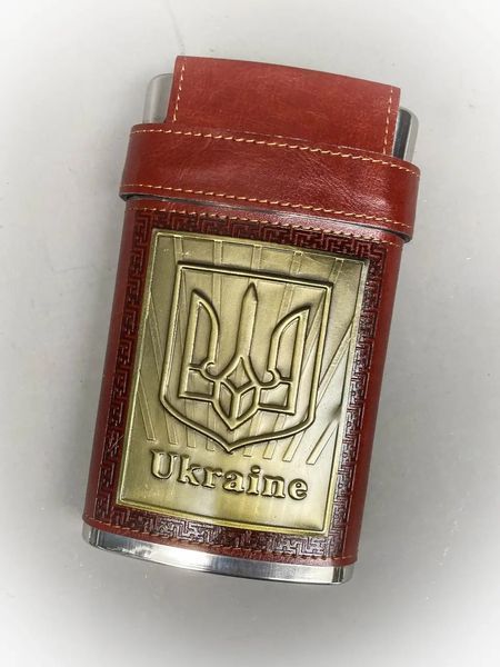 Фляга в коже 295 мл Ukraine 10oz 3 стопки 10 мл в крышке R_BZ-10Brown фото