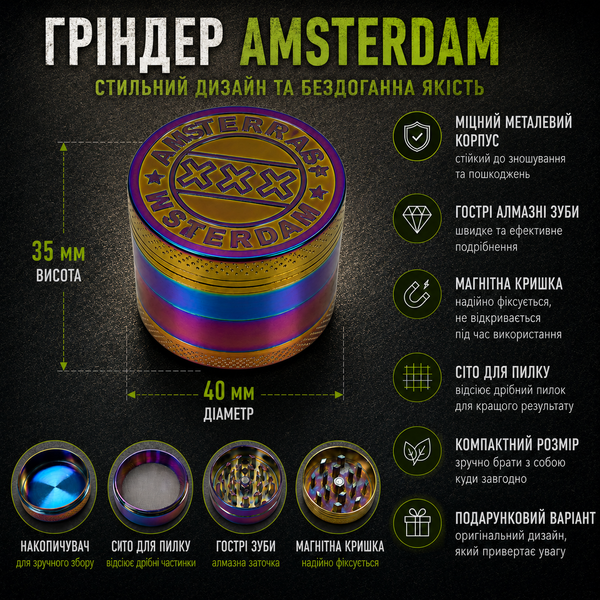 Гриндер для измельчения табака Amsterdam DK-5175-C4 металлический 40&times;35 мм 4 секции 10325-1 фото