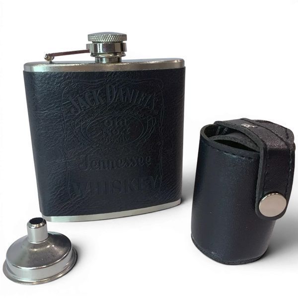 Подарунковий набір фляга Jack Daniel&rsquo;s QK-1-2 Black 7oz/210 мл з чарками 11856 фото