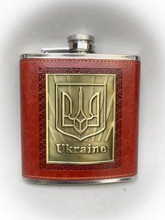 Фляга UKRAINE Герб із неіржавкої сталі в шкірі 474ml 16OZ TP-16Brown R_TP-16Brown фото