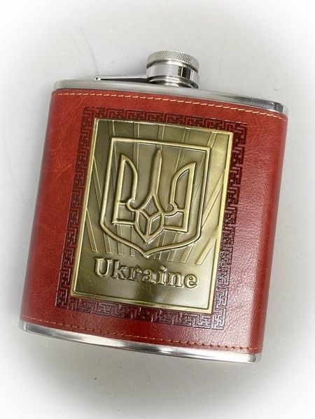 Фляга UKRAINE Герб из нержавеющей стали в коже 474ml 16OZ TP-16Brown R_TP-16Brown фото