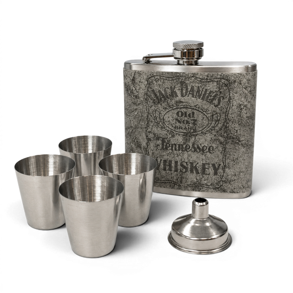 Подарунковий набір фляга Jack Daniel&rsquo;s QK-1-3 Grey 7oz/210 мл з чарками 11857 фото