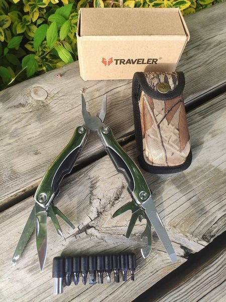 Mультитул Traveler Silver Gloss MT 6 в 1 MT609ID-8G с набором бит мультифункциональный инструмент в чехле 05202 фото