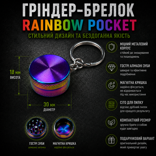 Мини гриндер-брелок для измельчения табака Rainbow Pocket HL-689HL-689 30 мм металлический  11891 фото
