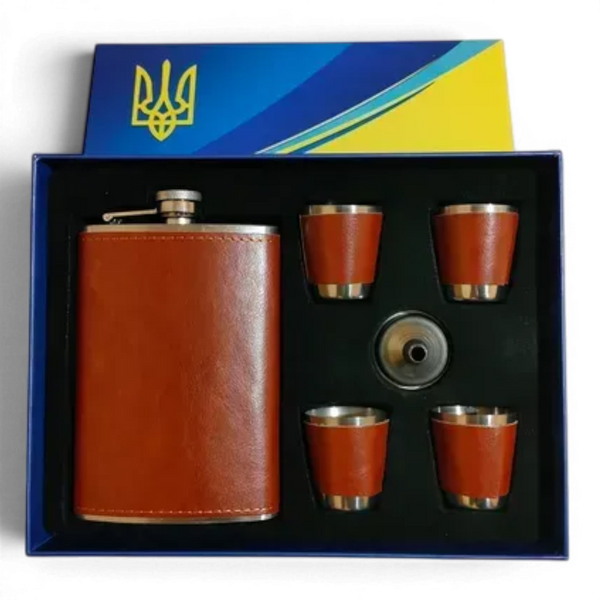 Набір подарунковий 6в1 Moongrass  TZ-49 Brown фляга лійка чарки 4шт 12258 фото