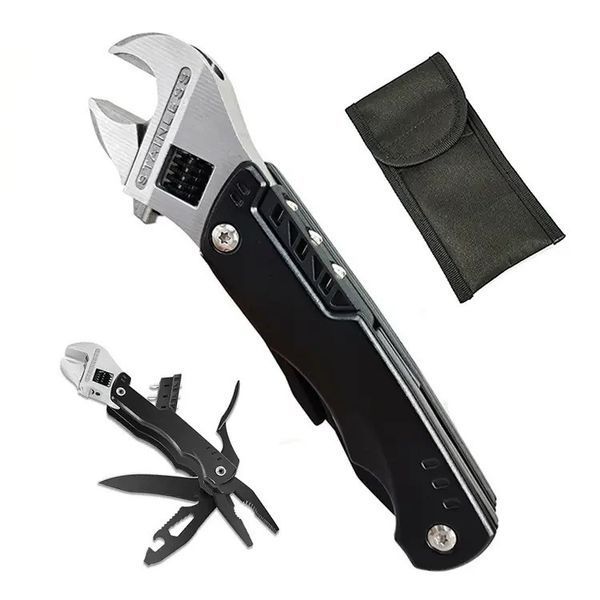 Мультитул Розвідний ключ Traveler MS-014F-3 Black Wrench 10 в 1 з набором біт мультифункціональний інструмент у чохлі 06737 фото