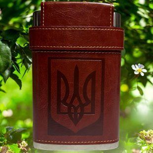 Фляга 9Oz/266ml Ukraine BZ-YY-9 Brownв шкірі 3 стопки 10 мл у кришці TD10 06631 фото