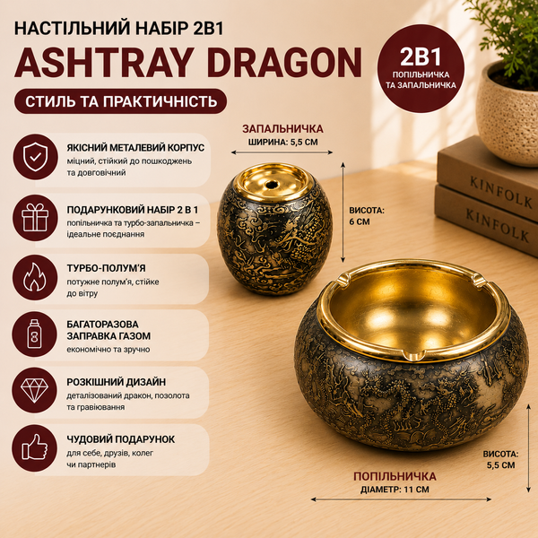 Набор подарочный Ashtray Dragon D495 2в1 зажигалка и пепельница 11395 фото
