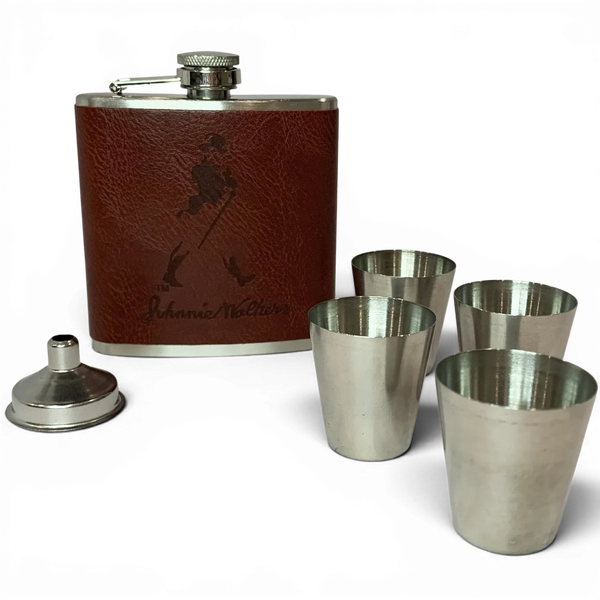Подарунковий набір фляга Johnnie Walker QK-3-2 Dark Brown 7oz/210 мл з чарками 11830 фото