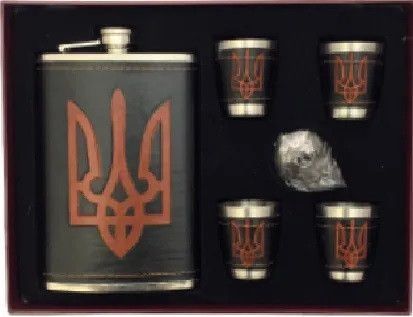 Набор подарочный Moongrass 6в1 UKRAINE Black фляга 266ml 9OZ /лейка/стопки 4шт R_WKL015 фото