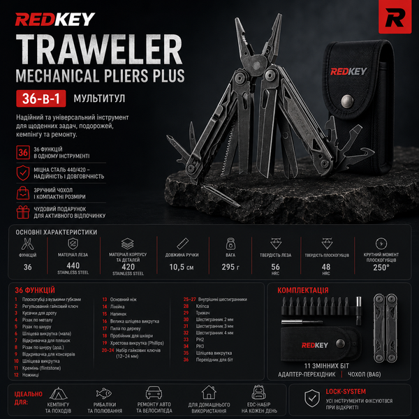Мультитул Traveler Mechanical Pliers Plus 36 в 1 MQ084DG Black 12944 фото