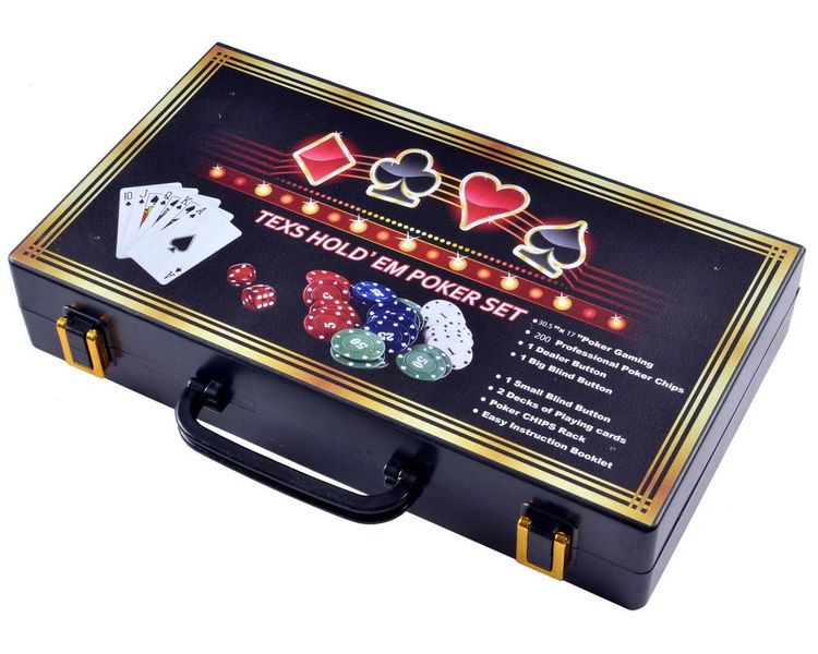 Ігровий набір Покер на 200 фішок з номіналом в пластиковому кейсі Texas Hold'em Poker Set BG__200S-C фото