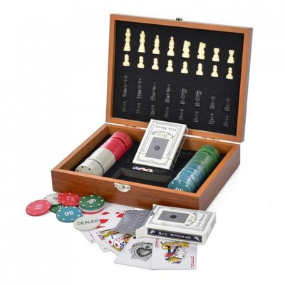 Игровой набор Сhess Set 2 в 1 шахматы покер 100 фишек в деревянном кейсе BG_2518A фото