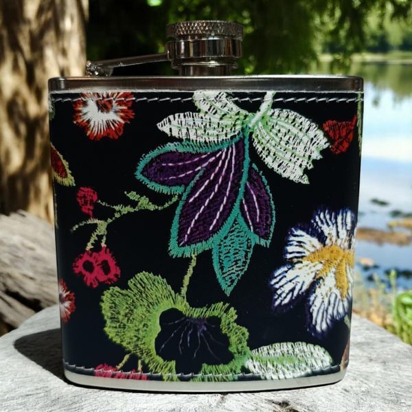 Фляга Hip Flask Квітка D412 Black 6Oz/170ml з нержавіючої сталі 10716 фото
