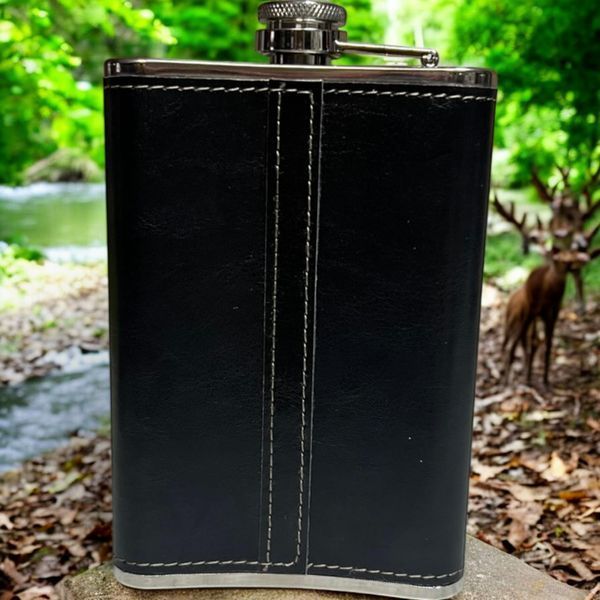 Фляга Hip Flask 6-9 За нас в шкірі 9oz/270мл з нержавіючої сталі 10288 фото