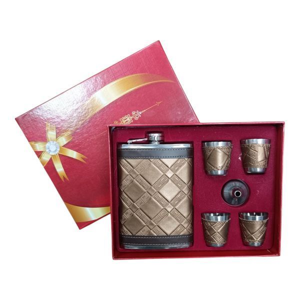 Набір подарунковий GT NF4-24 6в1 фляга Ornament Brown 9Oz 256 мл лійка стопки 4 шт 10745 фото