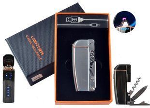 Плазмова електроімпульсна USB-запальничка мультитул Lighter Corkscrew Silver Ice LI_USB_221Silver фото