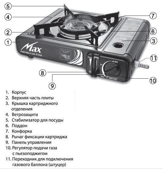 Плита газовая портативная MAXsun MS-2500LPG brown hammer с адаптером в кейсе 06355 фото