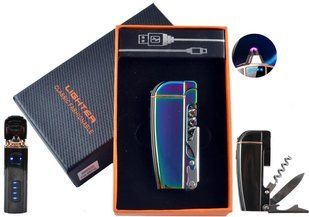 Плазмова електроімпульсна USB-запальничка мультитул Lighter Corkscrew Colorfull Ice LI_USB_221Colorfull фото