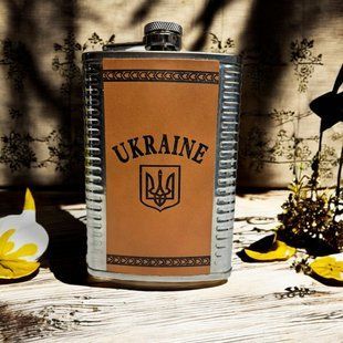 Фляга UKRAINE WKL019 в шкірі 9oz/256мл з нержавіючої сталі 06335 фото
