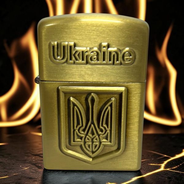 Газовая зажигалка &laquo;Ukraine&raquo; с гербом HL-324-1 Gold  в подарочной упаковке 09951 фото