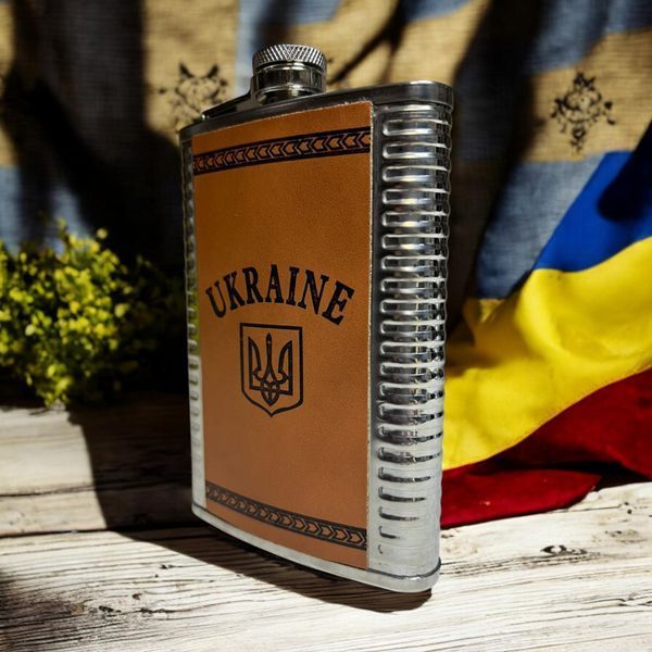 Фляга UKRAINE WKL019 в шкірі 9oz/256мл з нержавіючої сталі 06335 фото