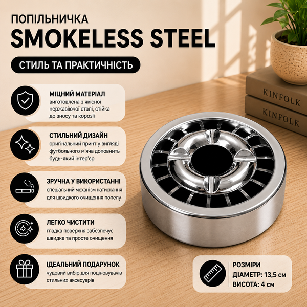 Попільничка Smokeless Steel HL-690 діаметр 13,5 см &mdash; Срібний Щит Чистоти 10669 фото
