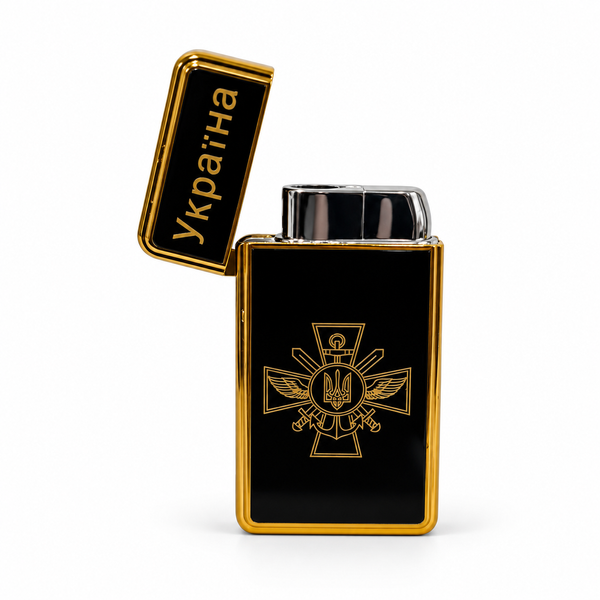 Запальничка газова Ukraine Золотий Тризуб Black Gold HL-124-4 у подарунковій упаковці 07149 фото