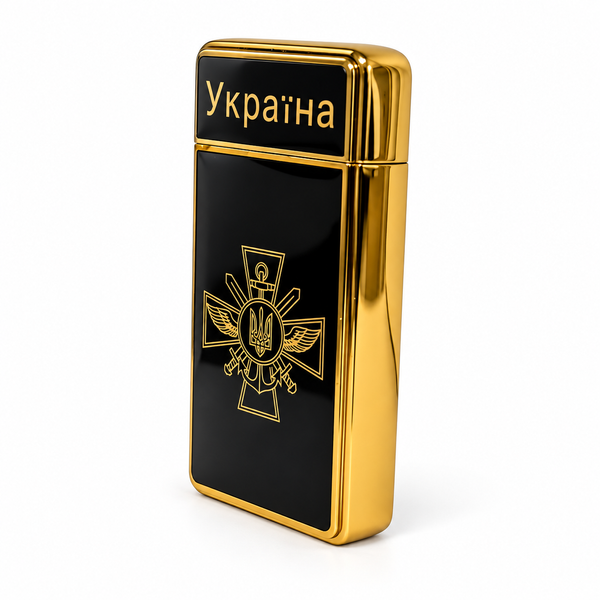 Запальничка газова Ukraine Золотий Тризуб Black Gold HL-124-4 у подарунковій упаковці 07149 фото