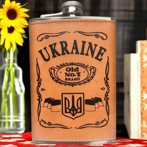 Фляга в шкірі UKRAINE WKL021 9oz/256мл з нержавіючої сталі 06332 фото