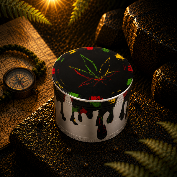 Металевий Гріндер для подрібнення тютюну Rasta Leaf Black DK5031AN-4 50мм 4-секційний 13045-6 фото