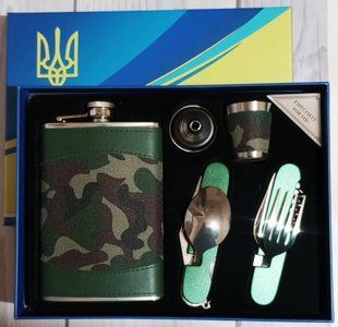 Набір подарунковий WKL071 Moongrass 5в1 Україна Камуфляж фляга 266ml 9OZ/клейка/стопка/2 мультитула Black R_WKL071 фото