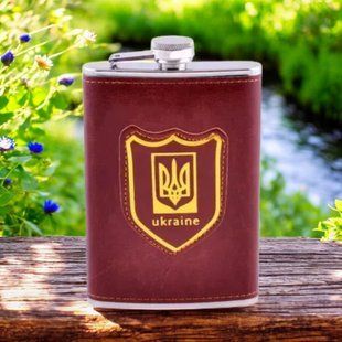 Фляга Hip Flask Ukraine UKR-5 в шкірі 9oz/266 мл з нержавіючої сталі 06324 фото