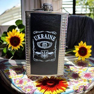 Фляга UKRAINE WKL018 в шкірі 10oz/283мл з нержавіючої сталі 06315 фото