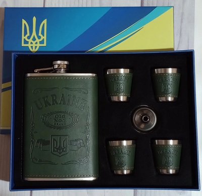 Набір подарунковий Moongrass 6в1 Україна UKRAINE Green фляга 266ml 9OZ/лійка/стопки 4 шт. R_WKL080 фото