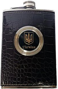 Фляга з нержавіючої сталі обтягнута шкірою з набійкою Ukraine 'Старий крокодил' R_TB-9 black фото