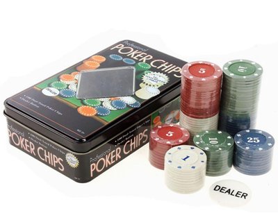 Фишки для покера 100 фишек с номиналом в металлической коробке Poker Chips BG__100T фото