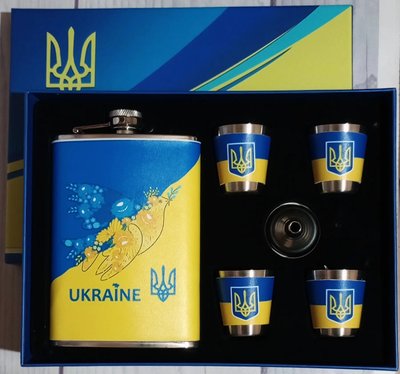 Набір подарунковий Moongrass 6в1 Україна UKRAINE Dove фляга 266ml 9OZ/лійка/стопки 4 шт. R_WKL075 фото