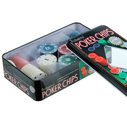 Фішки для покеру 100 фішок з номіналом у металевій коробці Poker Chips BG__100T фото