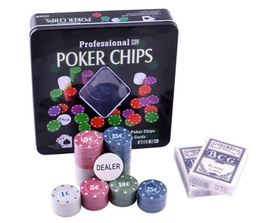 Игровой набор Покер на 100 фишек с номиналом в металлической коробке Poker Chips BG_100T-2 фото