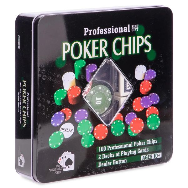 Ігровий набір Покер на 100 фішок з номіналом у металевій коробці Poker Chips BG_100T-2 фото