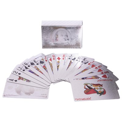 Карти гральні покерні SILVER 100 DOLLAR пластикові (54 карти) BG_i555 фото