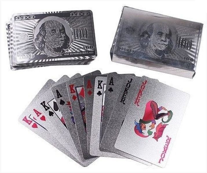 Карти гральні покерні SILVER 100 DOLLAR пластикові (54 карти) BG_i555 фото
