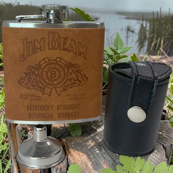 Подарунковий набір фляга Jim Beam QK-2-1 Brown 7oz/210 мл з чарками 11847 фото