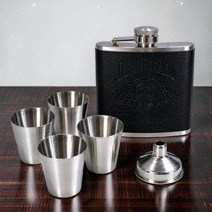 Подарунковий набір фляга Jim Beam QK-2-2 Black 7oz/210 мл з чарками 11852 фото