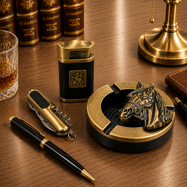 Подарочный набор Aladdin LX046 4в1 Horse Prestige &mdash; зажигалка мультитул ручка и металлическая пепельница copy_12963 фото