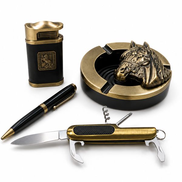 Подарочный набор Aladdin LX046 4в1 Horse Prestige &mdash; зажигалка мультитул ручка и металлическая пепельница copy_12963 фото