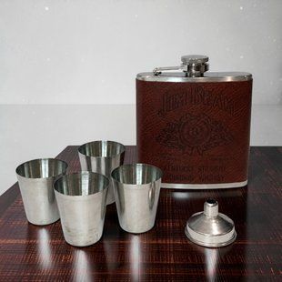 Подарунковий набір фляга Jim Beam QK-2-3 Dark Brown 7oz/210 мл з чарками 11853 фото